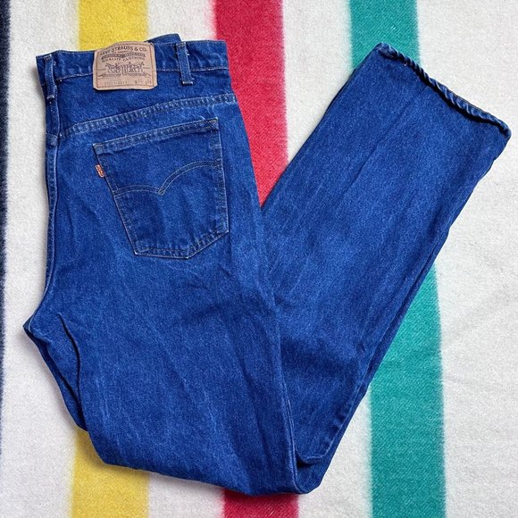 Vintage 1970s/80s Levi’s Saddleman 517 Blue Jeans, 35.5"x33.25", Orange Tab